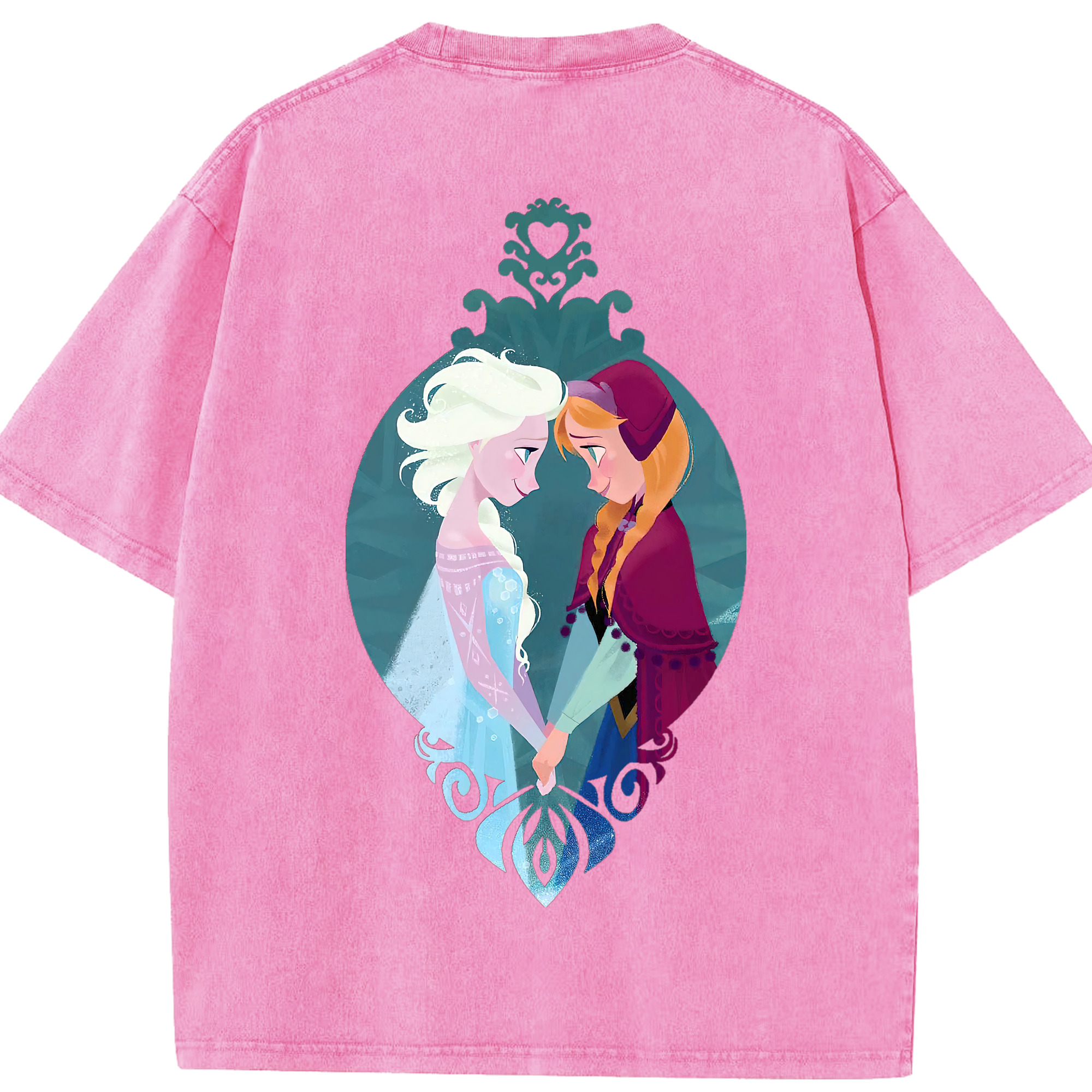 （画像用） アナと雪の女王 アンナ エルサ Frozen Anna Elsa 綿100% ヴィンテージ風 半袖Tシャツ（背面プリント）